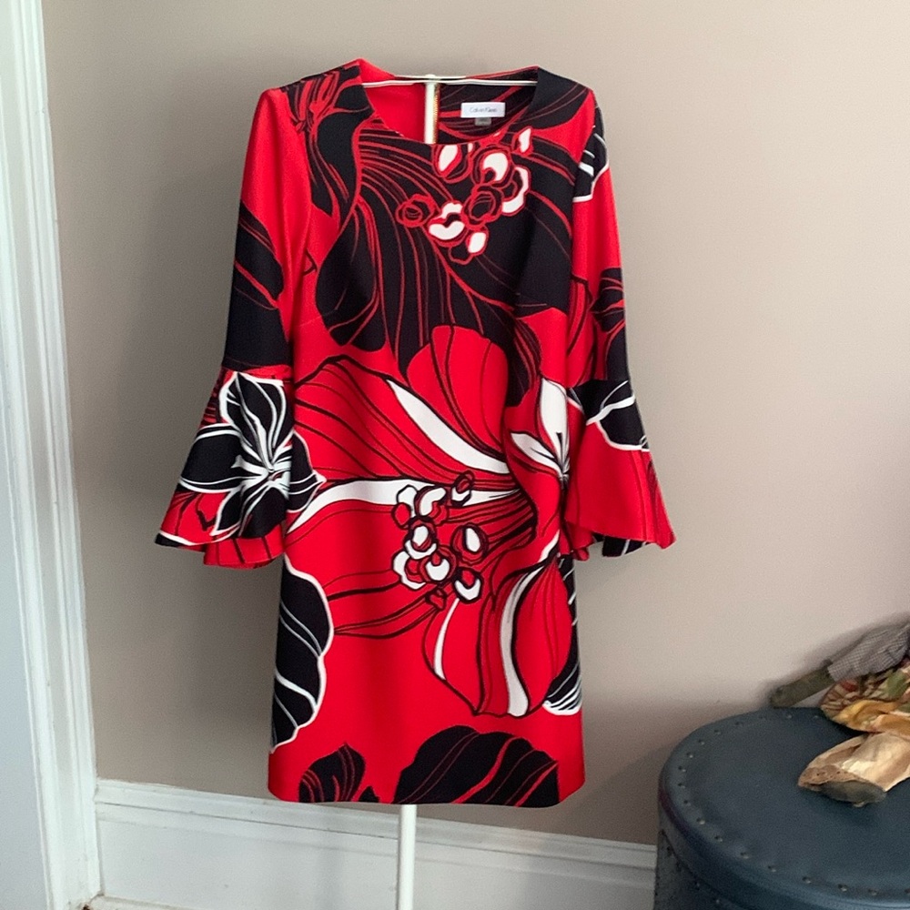 Calvin Klein super wide bell sleeve mod midi. Worn once. Retail 129